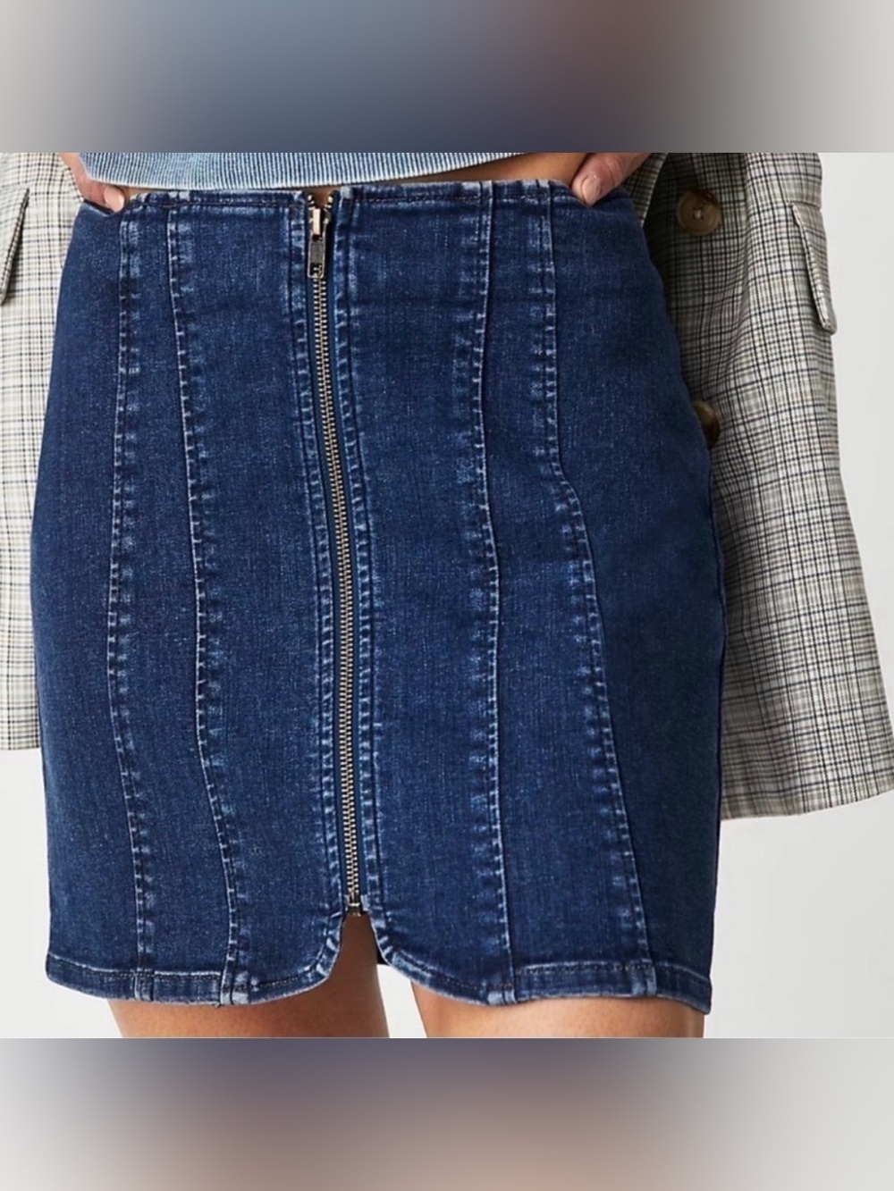 We The Free Layla Denim Panel Mini Skirt Dark Blue Size 10 Zipper Free People - Picture 4 of 6